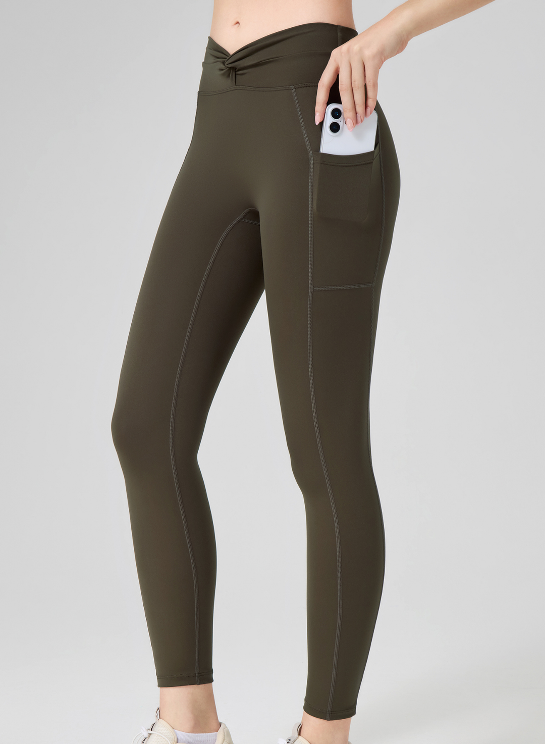 Sculpt Twist Pocket Leggings Olive Green