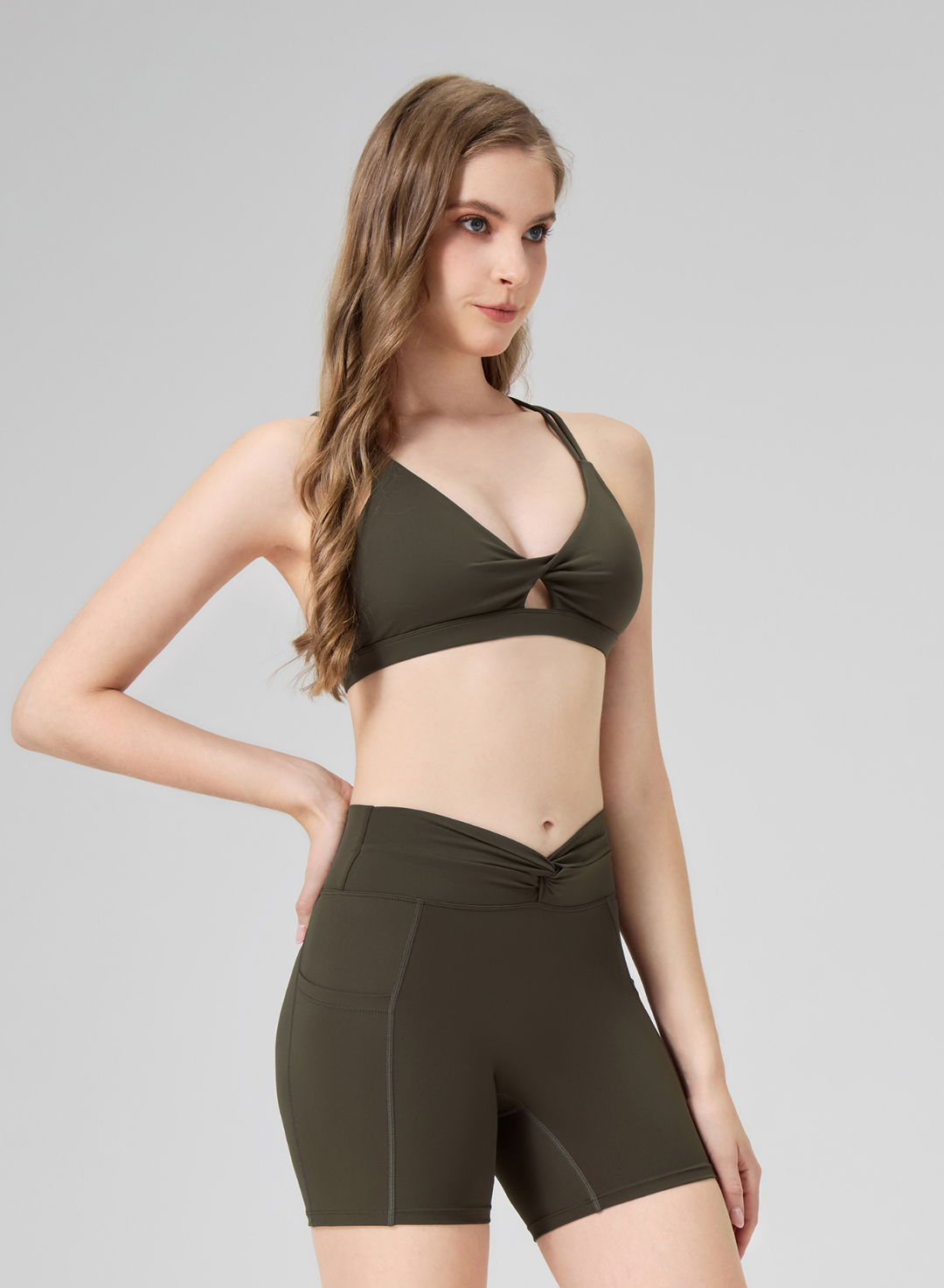 Sculpt Twist Pocket Shorts Olive Green