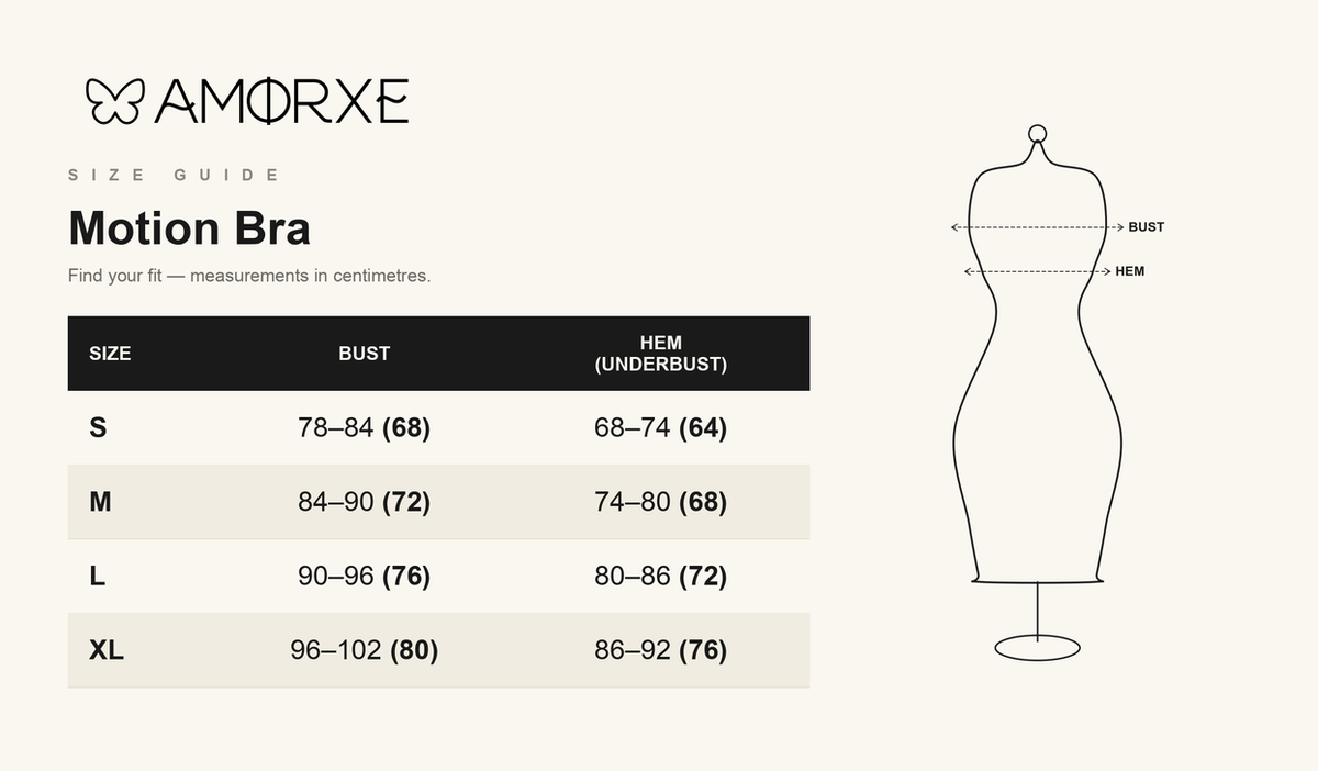 Motion Bra size chart