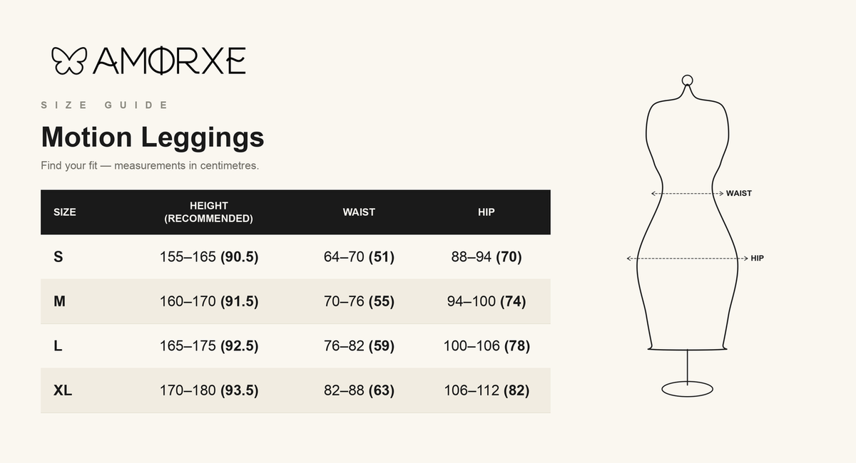 Motion Leggings size chart